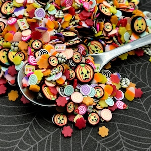 Pumpkins of Hallow Town, Halloween Polymer Clay Sprinkles, Spooky Faux Polymer Clay Fake Sprinkles, Fimo Table Scatter Confetti V203