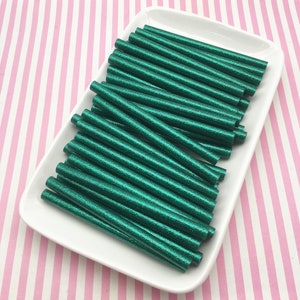 10 Piece Emerald Green Glitter Hot Glue Sticks for Kawaii and Decoden, Drippy Art Supplies, Wax Seals, Etc. (mini size)