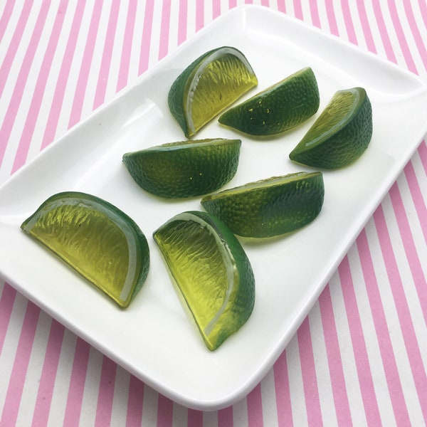 Realistic Lime Wedge Cabochons, Life Size Fruit Slices Citrus