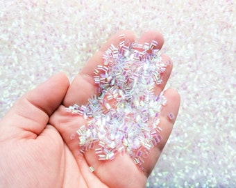 Clear Iridescent Crispy Bingsu Beads for Crunchy Slime, Iridescent Straw Beads, 3D Glitter, Slime Supply,