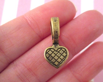 10 Large Brass Heart Pendant Bail, Glue On Bronze Diy Flat Pad Jewelry Blanks Bases Findings, Necklace Earring Finding B13