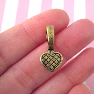 10 Large Brass Heart Pendant Bails, Glue On Diy Flat Pad Jewelry Findings, b13
