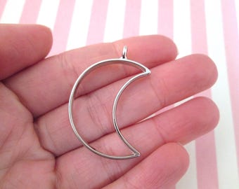 5Pcs Large Antique Silver Open Crescent Moon Carve Heart Charms Pendants 51x46mm