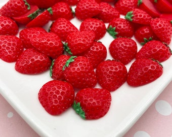 6 Cute Strawberry Kawaii Cabochons, Cute Fruit Decoden Cab 948b
