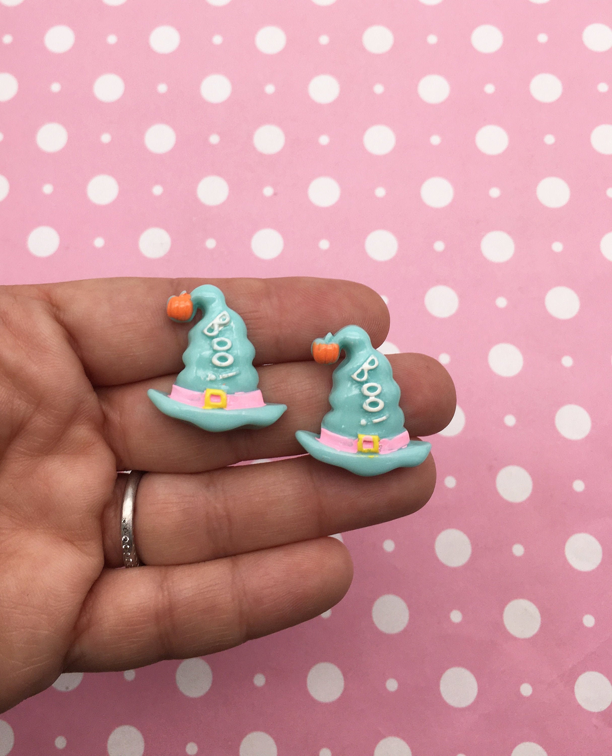 6 Pastel Blue Witch Hat Cabochons Resin Cute Halloween Etsy