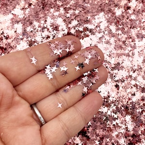 Rose Gold Metallic 4 Point Star Glitter, Solvent Resistant Resin and Nail Polish Embellishment Add-On, Iridescent Glitter F797