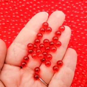 Red 6mm Translucent Round Pearls, Popping Boba Resin Gumball Faux Nonpareil Acrylic Plastic Gum Ball Caviar No Hole  Plastic Beads, P147