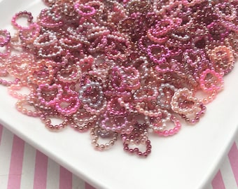 20 Open Heart 11mm Neapolitan Brown Pink Flat Backed Acrylic Plastic Pearlized Cabochons, Flatbacked Pearl Resin Shaker Embellishment, 1244a