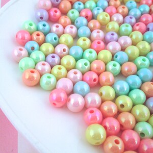 100 pastel acryl plastic iriserende ronde kralen Fairy Kei-kralen, hars 8 mm kralen J92