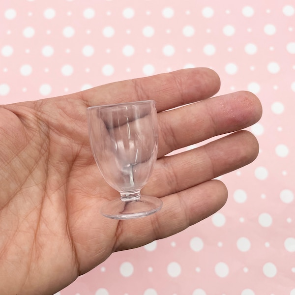 3 Clear Plastic Miniature Dollhouse Parfait Dessert Wine Glass Charms for Decoden, Fake Food, and Doll Props, #G115