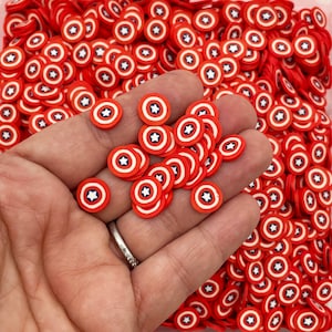 Große Vaterländische runde amerikanische Flagge Schild Polymer Clay Nail Art Scheiben, nicht essbare künstliche Streusel, 4. Juli Konfetti, Tischdekoration M183