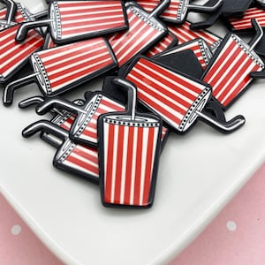 8 Miniature 42mm Red And White Flatbacked Resin Striped Drink Milkshake Soda Cabochons, Flat Backed Acrylic Plastic Cabs 991