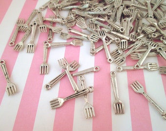 20 Silver Fork Charms pendants, Perfect for Miniature Food, #DH90