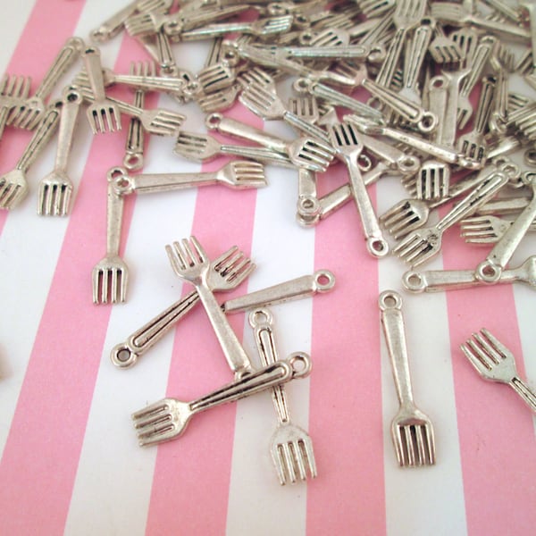 20 pendentifs Silver Fork Charms, parfaits pour la nourriture miniature, #DH90