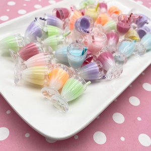 3 Assorted Miniature Milkshake Frappuccino Drink Cup Cabochons Charm Pendants, Multicolor Cabochons, Iced Drink Cups, #664