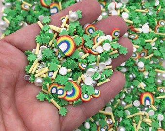 Touch of Luck, Saint Patricks Day Non Edible Polymer Clay Sprinkles, Fake Bake Fimo Table Scatter Confetti, Tumbler Shaker Slime Supply M8