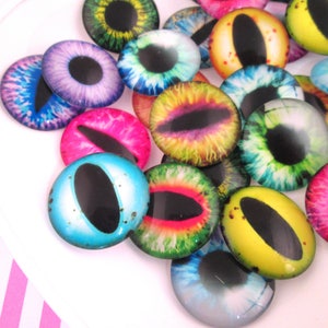 Six 25mm or 1 Inch Round Flat Backed Multicolor Glass Eye Cabochons, Flatbacked Cabs, Perfect for Halloween