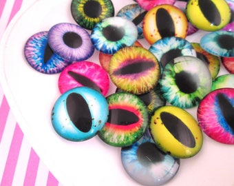 Six 25mm Multicolor Glass Eye Cabochons , Perfect for Halloween