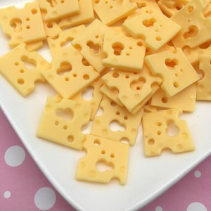 6 Miniature Swiss Cheese Slice Cabochons, Square Cabochons, Fake Food Cabochons #128A