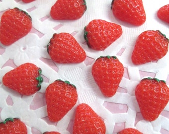 8 Cute Strawberry Kawaii Cabochons, Cute Fruit Decoden Cab 801a