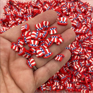Grand chapeau Oncle Sam rouge, blanc et bleu, saupoudrés de pâte polymère, mélange pour saupoudrer fausses paillettes fimo, 4 juillet M191