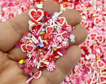 CRAZY IN LOVE Polymer Clay Valentines Day Card Sprinkle Mix, Non Edible Heart Nail Slices G67