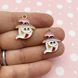 4 Gold Tone 22mm Enamel Cute Halloween Spooky Ghost Charms, Spirit Enamel Pendants, F427
