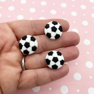 Six Flatbacked Resin Soccer Ball Cabochons, Foot Ball Sport Flat Backed Cabs 167b