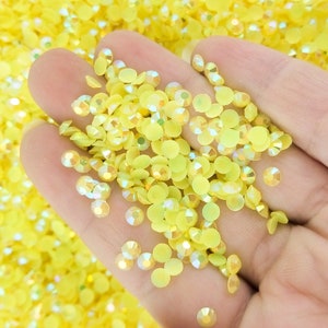 3mm Round AB Jelly Resin Flatbacked Resin Rhinestones, Bright Yellow Flat Backed Acrylic Plastic Cabochons, Pick Your Amount