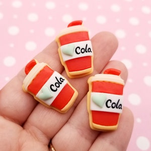 4 Miniature 28mm Soda Cup Flat Backed Resin Cabochons, Kawaii Flatbacked Acrylic Plastic Cola Pop Cabs, #710