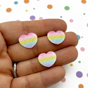 10 Assorted Color Small Pastel Striped Flat Backed Resin Heart Cabochons, Flatbacked Acrylic Plastic Cabs,  Valentines Day Crafts L400