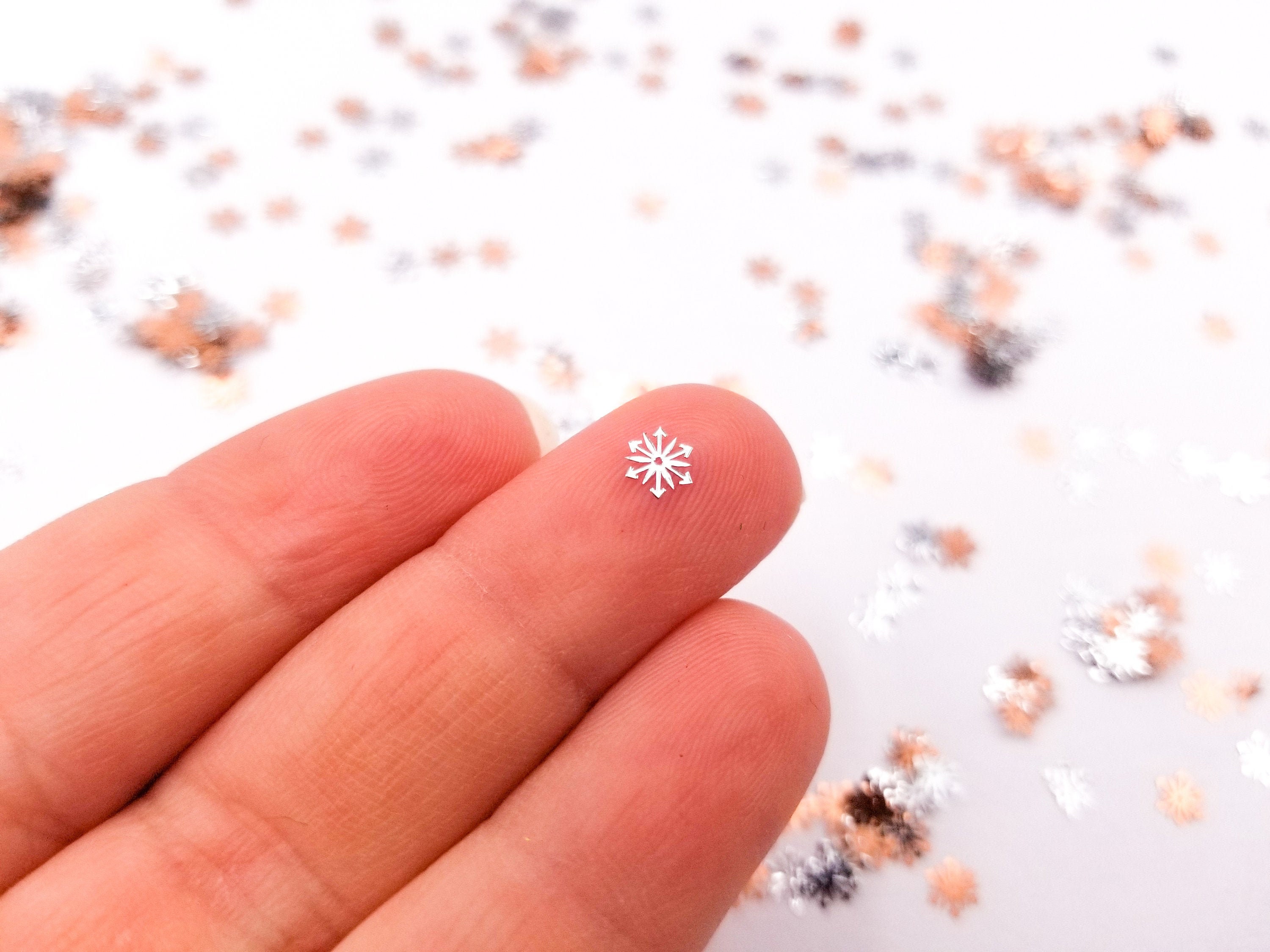 50 Tiny 5mm Silver Toned Metallic Snowflake Cabochons, Cute Kawaii Nail Snowflake Cabs, Charm Resin Supplies, Resin add-on #1489