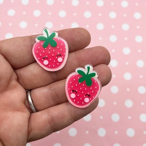 6 Glittery Resin Strawberry Cabochons, Fruit Cabochons, Kawaii Cabochons, #496