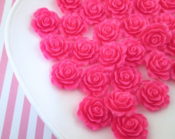 10 Hot Pink Rose Cabochons 20mm