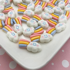 5 Pastel Rainbow Cloud Flatbacked Resin Cabochons, Flat Backed Sweet Kawaii Acyrlic Plastic Cabs, 860b