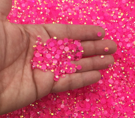 5mm AB Jelly Flatbacked Round Resin Rhinestones, Hot Pink  display picture 2