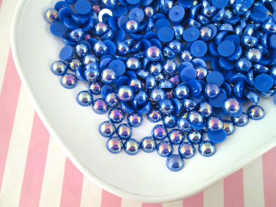 Dark Blue 8mm ab pearl cabochons flat backed 80 pieces | Etsy