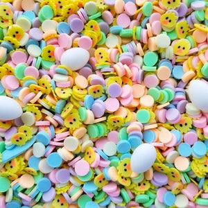 Chicken Coop Easter Sprinkle Mix with 3 resin egg cabochons, Polymer Clay Fake Sprinkles, Decoden Funfetti Jimmies V50