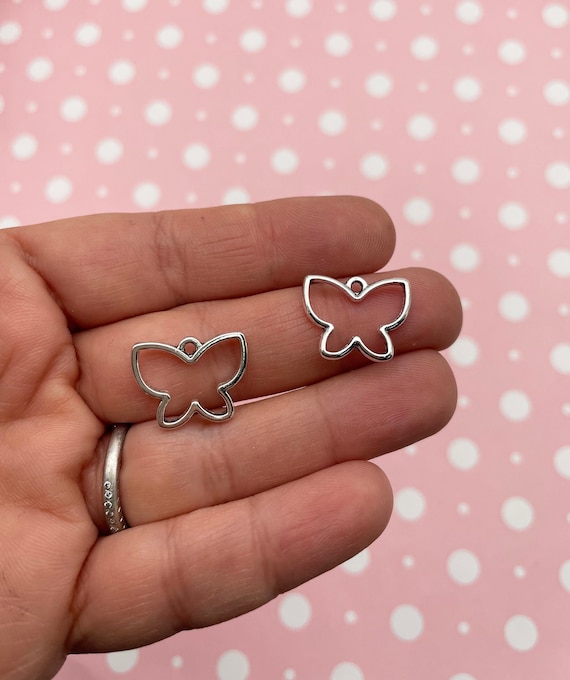 Silver Plated Butterfly Charms, 18mm Open Bezel Butterfly