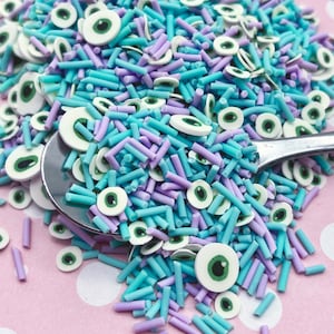 Sully&#39;s Inc, Blaue und violette Halloween-Polymer-Ton-Streusel, gruselige Imitat-Backzubehör, E100