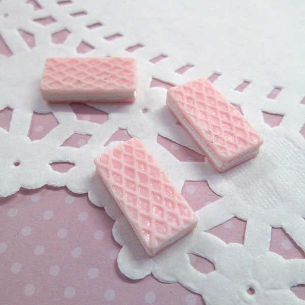 6 Pink Sugar Wafer Cookies Kawaii Cabochon Decoden Sweets Miniature Dessert, #126b
