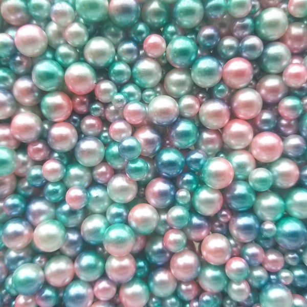 MERMAID CAVIAR PEARLS, Ombre Light Blue and Pink, 30 grams, Multisize Faux Nonpareil Acrylic dragees, Opaque Caviar No Hole Beads, K2