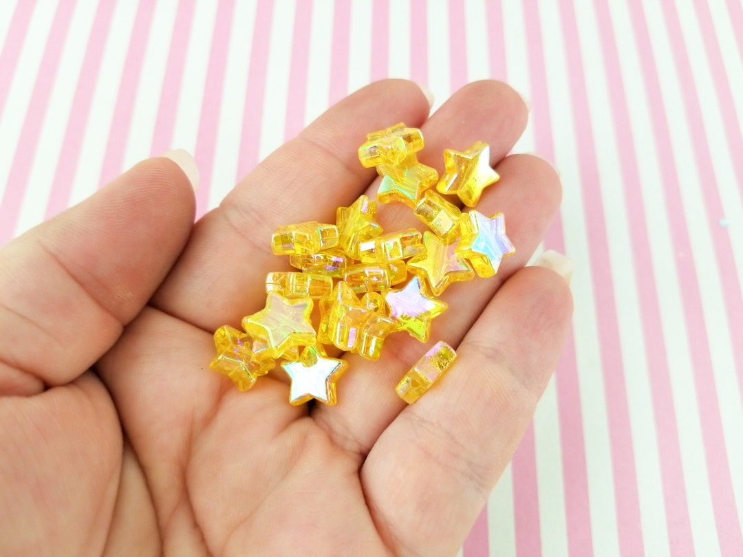 50 Iridescent Yellow Star Beads, 11mm Kawaii Beads, J113 Etsy
