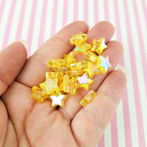 50 Iridescent Yellow Star Beads, 11mm Kawaii beads, J113