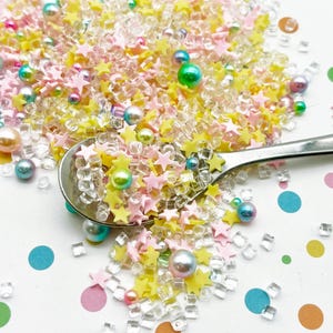 PIXIE DUST Zuckerpeeling mit Perlen + Stern Polymer Clay Streusel, Fake Back Fimo Decoden Tischstreuer