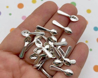 20 Silver Spoon Charms, Perfect for Miniature Food, DH49