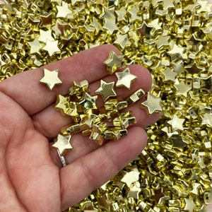 50 Gold Acrylic Plastic Star Beads, 11mm Kawaii Kids Resin Beading Supply, J182