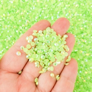 Lime Green 4m AB Round Jelly Acrylic Resin Flatbacked Rhinestones, Acrylic Plastic Flat Backed Faceted Cabochons, Glue On Bedazzle Cabs