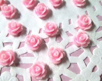 12 Pink 10mm rose flower cabochons, cute cabs for embellishment and jewelry