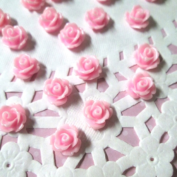 12 Pink 10mm rose flower cabochons, cute cabs for embellishment and jewelry